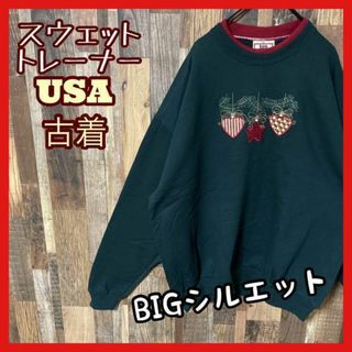 ダサカワ メンズ グリーン XL トレーナー ワッペン 古着 長袖 スウェット(スウェット)