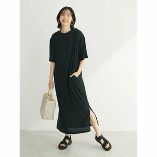 グリーンパークス(green parks)の【ブラック】SUGAR SPOON シアープリーツワンピース 24SS/半袖/ロング丈/スリット(ロングワンピース/マキシワンピース)