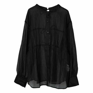 グリーンパークス(green parks)の【ブラック】ELENCARE DUE シアーバックリボンチュニック 24SS/レディース/バンドカラー/春夏/長袖/体型カバー(ミニワンピース)