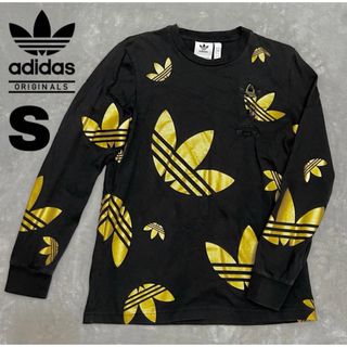 アディダス(adidas)のアディダスオリジナルス トレフォイルロゴ メタリック 長袖Tシャツ 黒 金(シャツ/ブラウス(長袖/七分))