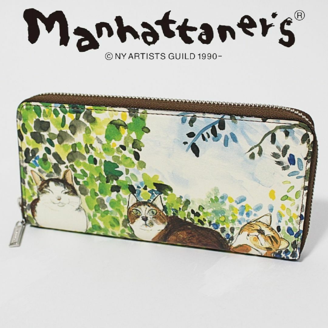 Manhattaner's(マンハッタナーズ)の新品 マンハッタナーズ ごきげん猫 カードスペース多数 ラウンドファスナー長財布 レディースのファッション小物(財布)の商品写真