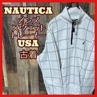 NAUTICA - ノーティカ チェック トレーナー ロゴ ジップ メンズ M古着 長袖 スウェット