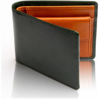 新品 高級 財布 メンズ 2つ折り 二つ折り 本革 イタリア グリーン キャメル(折り財布)