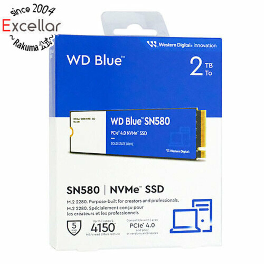 Western Digital(ウェスタンデジタル)のWestern Digital製 SSD　WD Blue SN580 NVMe WDS200T3B0E　2TB スマホ/家電/カメラのPC/タブレット(PC周辺機器)の商品写真