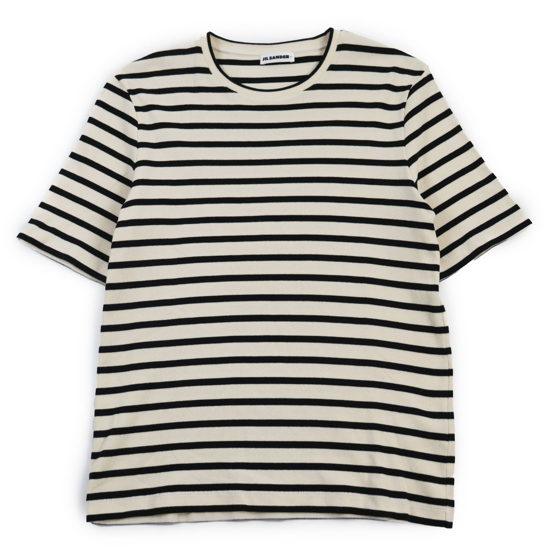 【ドンドン見直し】極美品●JIL SANDER+ ジルサンダープラス JPUU707536MU24751821 ボーダー柄 半袖Ｔシャツ アイボリー ブラック M イタリア製 正規品 メンズ メンズのトップス(Tシャツ/カットソー(半袖/袖なし))の商品写真