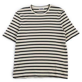 【ドンドン見直し】極美品●JIL SANDER+ ジルサンダープラス JPUU707536MU24751821 ボーダー柄 半袖Ｔシャツ アイボリー ブラック M イタリア製 正規品 メンズ