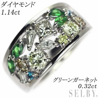 Pt900 ダイヤモンド グリーンガーネット リング 1.14ct GG0.32ct(リング(指輪))