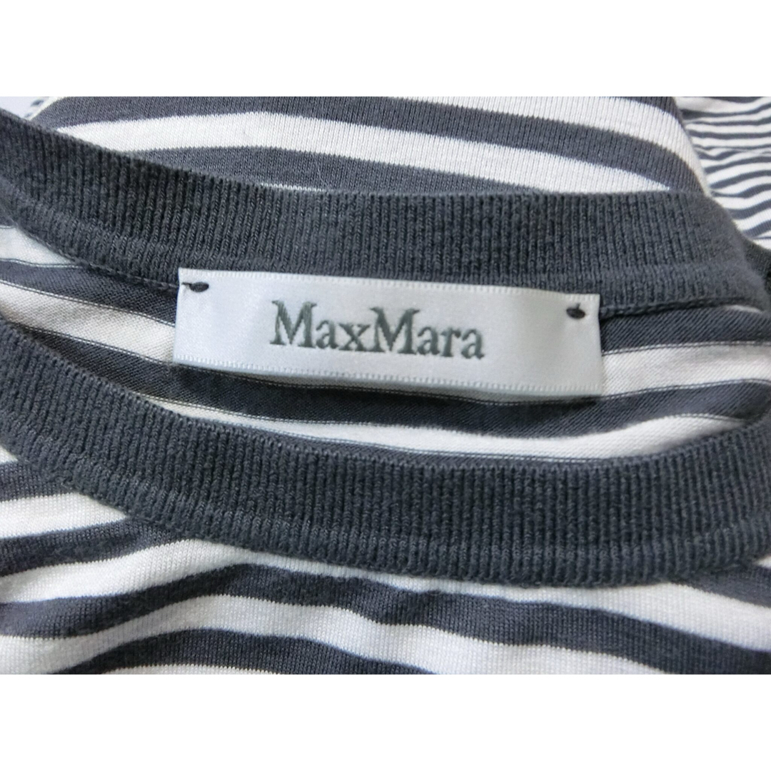 Max Mara(マックスマーラ)のMaxMara マックスマーラ　濃グレーと白のボーダーで薄手の長袖Ｔシャツ L レディースのトップス(シャツ/ブラウス(長袖/七分))の商品写真