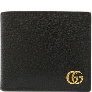 グッチ(Gucci)のグッチ GUCCI 二つ折り財布 GGマーモント 二つ折り財布 レザー ブラック ゴールド金具 黒 レザー コインウォレット  428725 【箱】【中古】(折り財布)