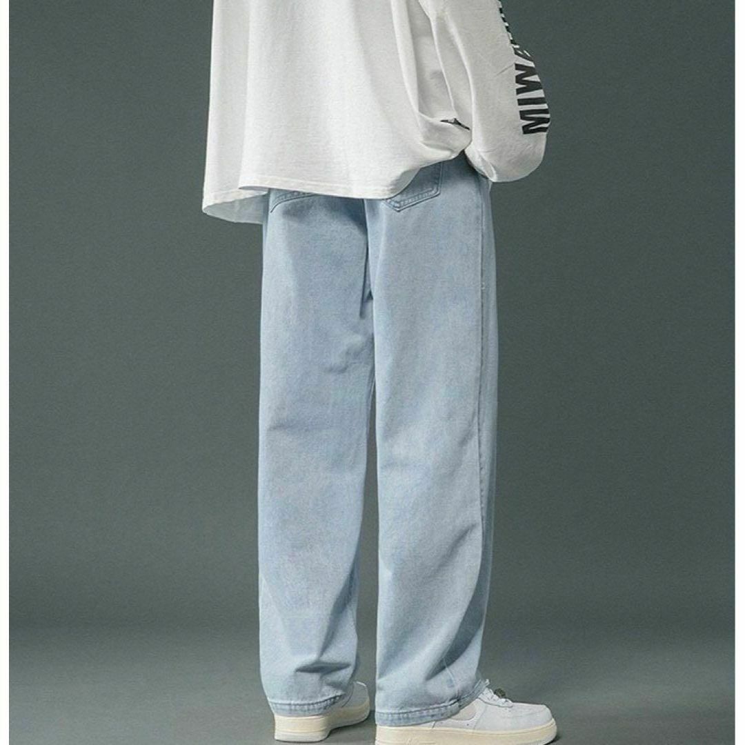 新品　ワイドデニムパンツ　ストリート　ユニセックス　韓国　ジーンズ　ボトムス メンズのパンツ(デニム/ジーンズ)の商品写真