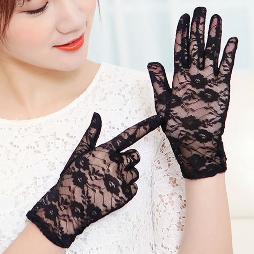 レースカバー アーム ブラック ウエディング グローブ花柄 ゴシック レディースのファッション小物(手袋)の商品写真
