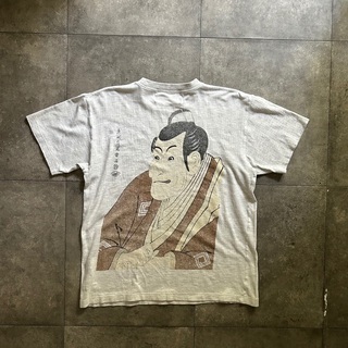 アートtシャツ/浮世絵tシャツ グレー M 写楽 バックプリント(Tシャツ/カットソー(半袖/袖なし))