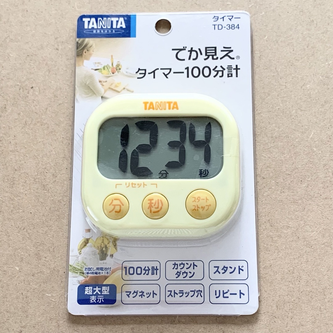 【新品】タニタ タイマー でか見え TD-384-YL イエロー 《送料込》 インテリア/住まい/日用品のキッチン/食器(収納/キッチン雑貨)の商品写真