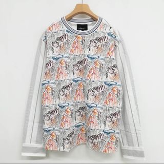 スリーワンフィリップリム(3.1 Phillip Lim)の19AW ドッキング カットソー Tシャツ トラ柄 シャツ生地 切替 長袖 M(Tシャツ/カットソー(七分/長袖))