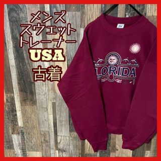 プリント ピンク メンズ L トレーナー USA古着 90s 長袖 スウェット(スウェット)