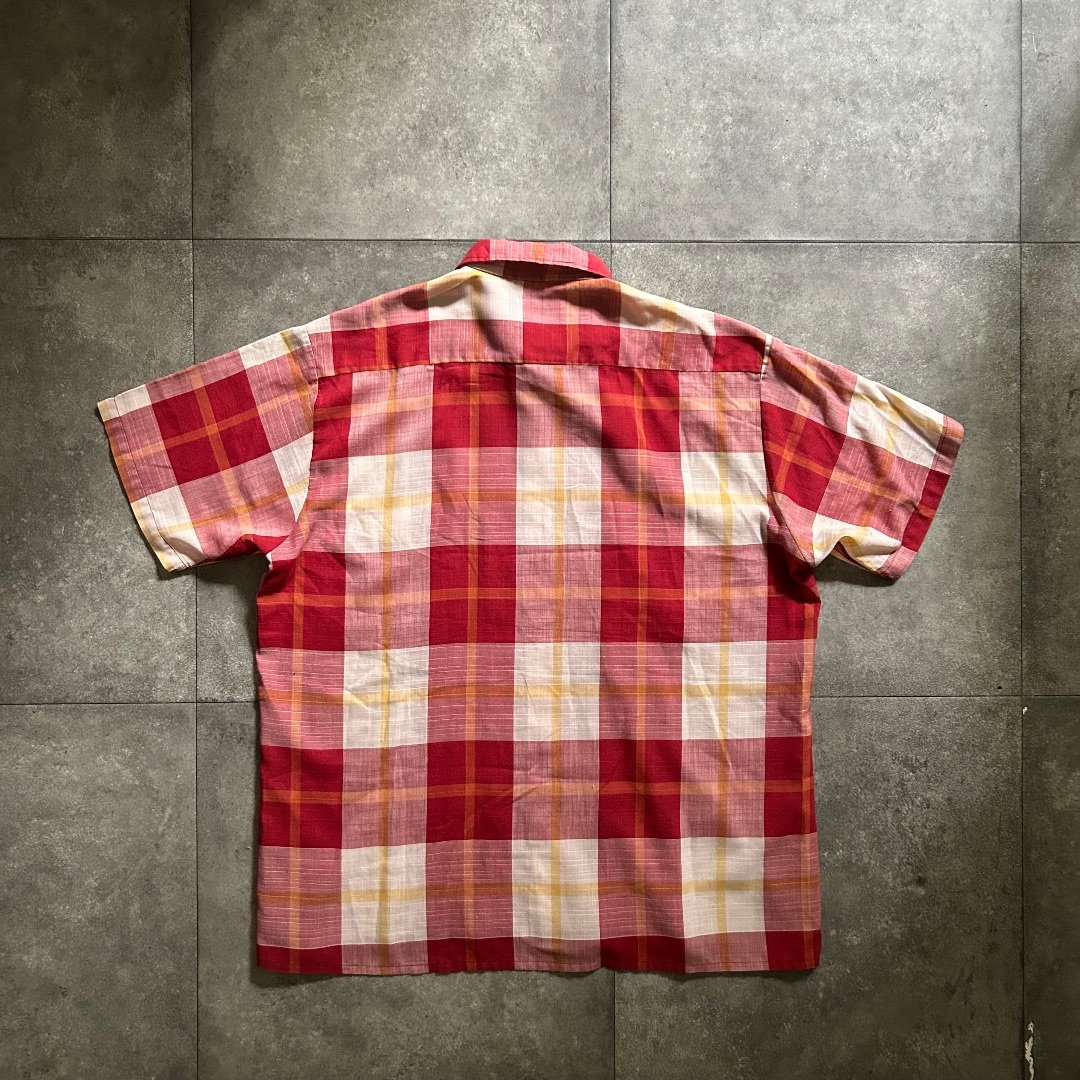 60s マンハッタン 半袖チェックシャツ M ボックス レッド/ピンク メンズのトップス(シャツ)の商品写真