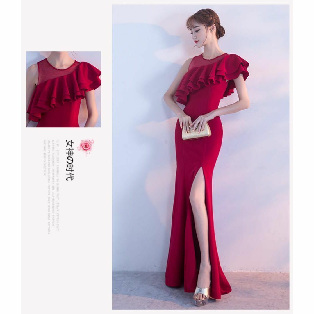ロングドレス キャバドレス フリルオフショルダー パーティーセクシー人気 M赤F レディースのフォーマル/ドレス(その他ドレス)の商品写真