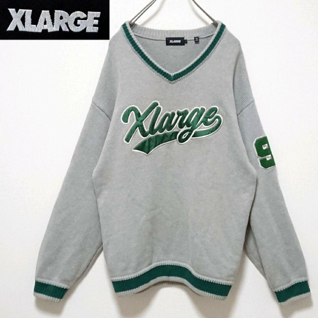 XLARGE(エクストララージ)の希少 エクストララージ フロント スリーブ 刺繍 ロゴ 厚手 リンガー ニット メンズのトップス(ニット/セーター)の商品写真