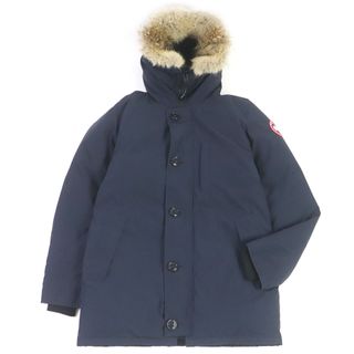 カナダグース(CANADA GOOSE)の良品□CANADA GOOSE カナダグース 3438JM JASPER ロゴワッペン WZIP コヨーテファーフーデッド ダウンジャケット ダウンコート ネイビー L カナダ製 正規品 メンズ(ダウンジャケット)