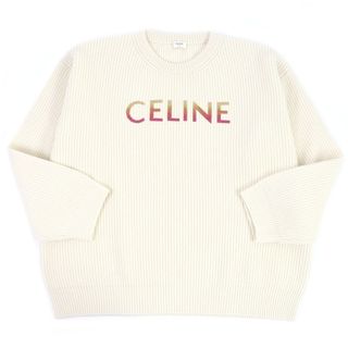 極美品□CELINE セリーヌ 22SS 2A09X66Q ウール100％ スパンコール リブ編み ロングスリーブ 長袖 ロゴニット セーター アイボリー XXL イタリア製 正規品 メンズ