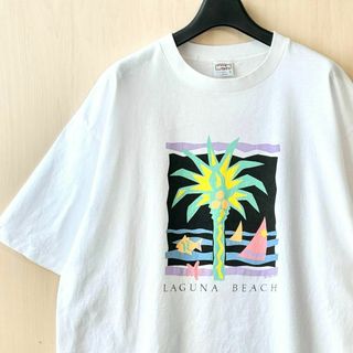 90s USA製古着　ヴィンテージ　クレイジーシャツ　Tシャツ　ビーチ　アート(Tシャツ/カットソー(半袖/袖なし))