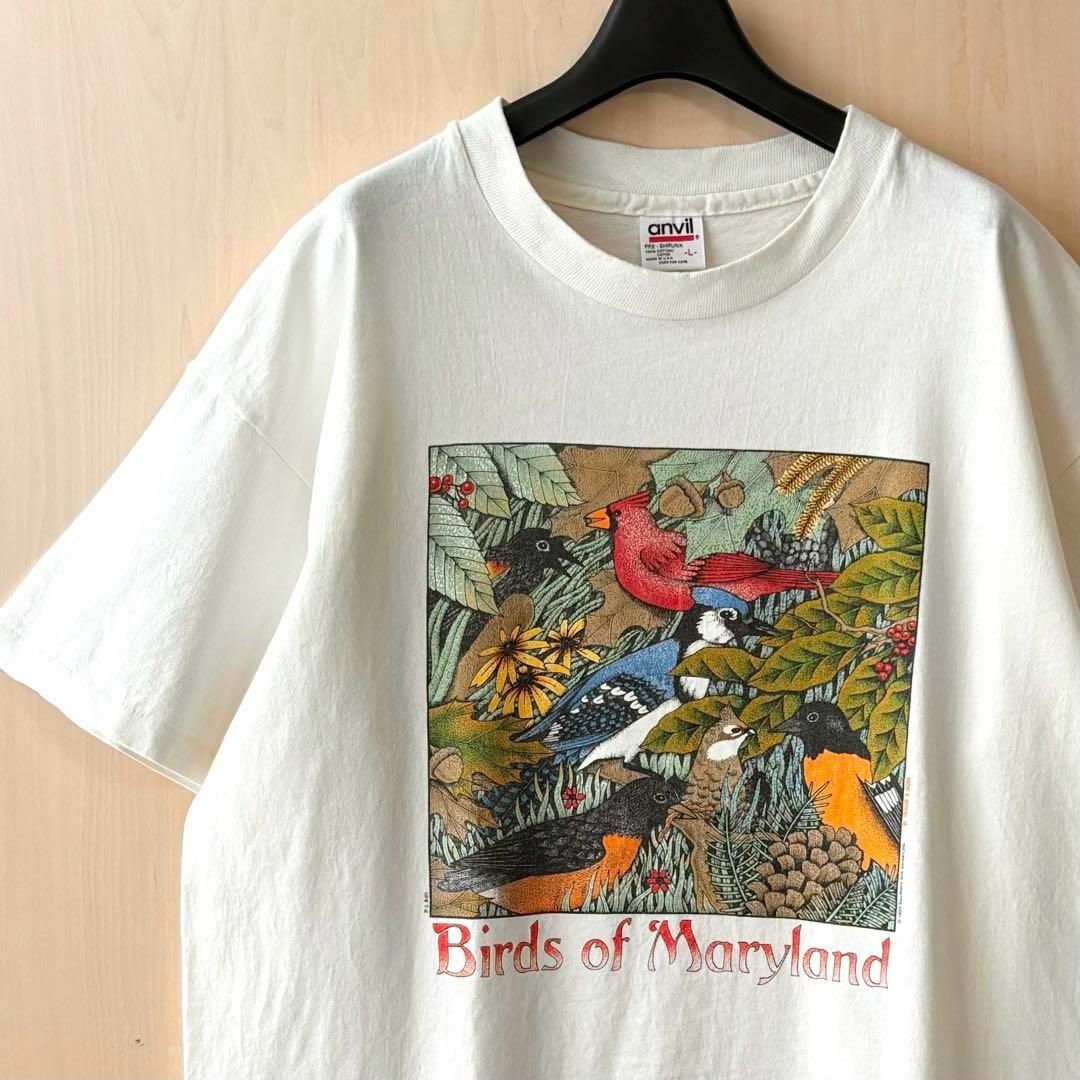 Anvil(アンビル)の90s USA製古着　ヴィンテージ　Tシャツ　鳥　バード　グラフィック　アート メンズのトップス(Tシャツ/カットソー(半袖/袖なし))の商品写真