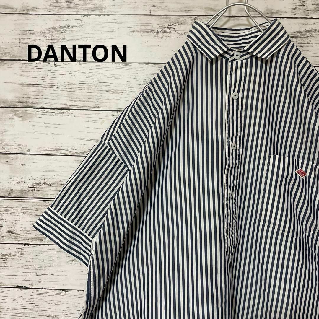 DANTON(ダントン)のDANTON ストライプ柄プルオーバー半袖シャツ ロゴ オーバーサイズ 36 メンズのトップス(シャツ)の商品写真
