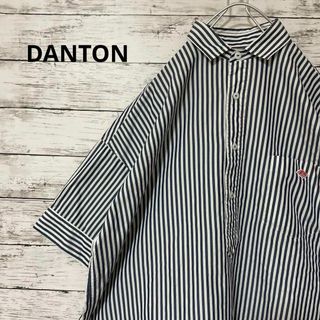 DANTON - DANTON ストライプ柄プルオーバー半袖シャツ ロゴ オーバーサイズ 36