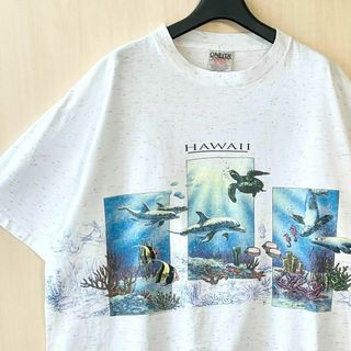 ヴィンテージ(VINTAGE)の90s古着　ヴィンテージ　オニータ　両面プリント　Tシャツ　ハワイの海中生物(Tシャツ/カットソー(半袖/袖なし))