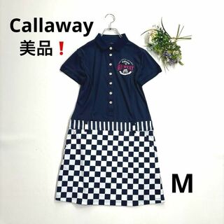 キャロウェイ(Callaway)の美品❗️キャロウェイ　M 半袖ワンピース　ポロシャツ　ネイビー チェック(ウエア)
