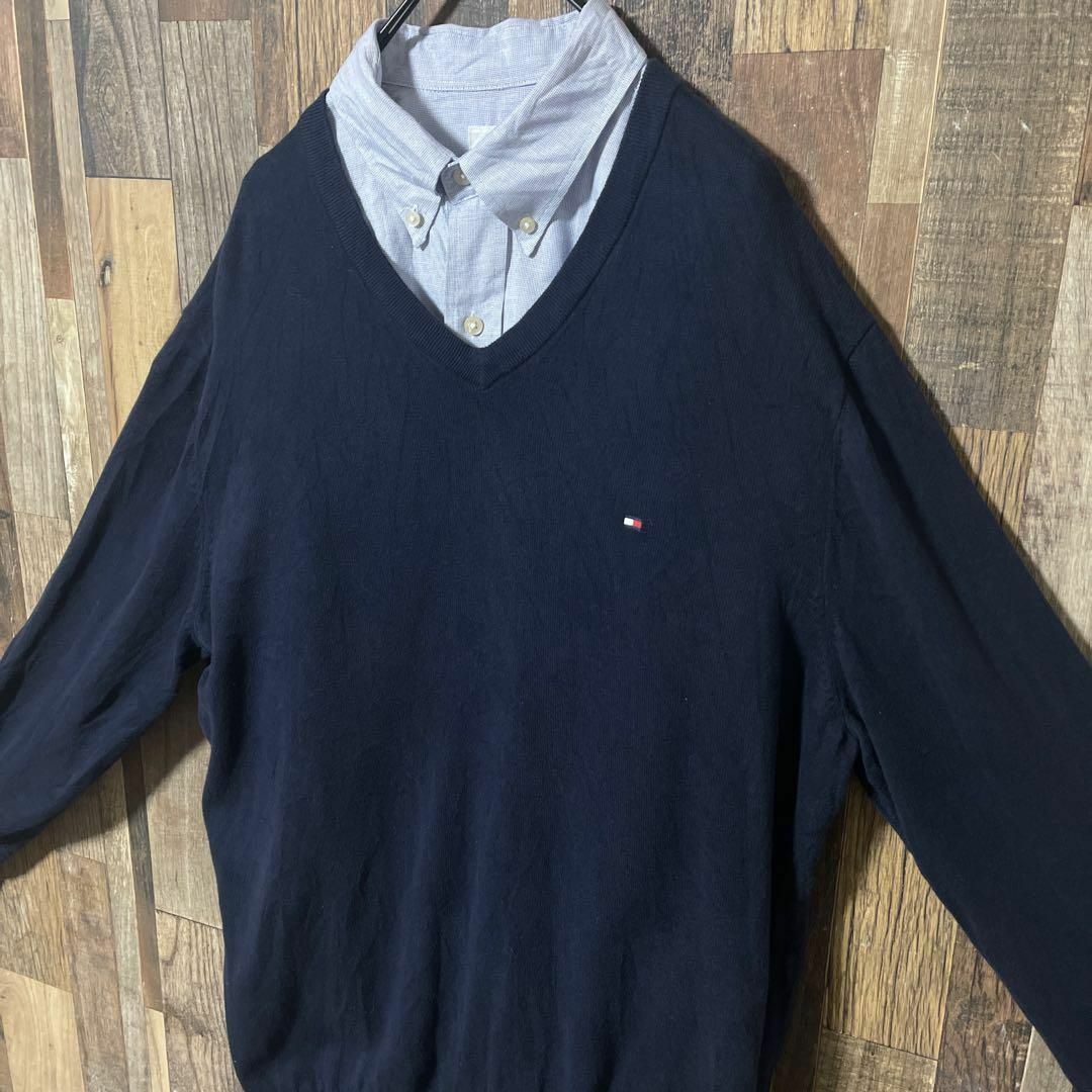 TOMMY HILFIGER(トミーヒルフィガー)のトミーヒルフィガー メンズ ネイビー XL セーター ニット 古着 90s 長袖 メンズのトップス(ニット/セーター)の商品写真