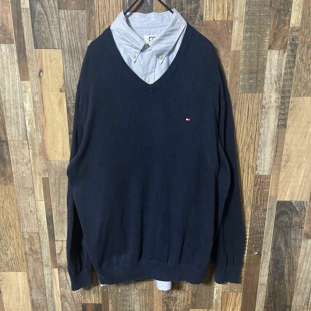 TOMMY HILFIGER(トミーヒルフィガー)のトミーヒルフィガー メンズ ネイビー XL セーター ニット 古着 90s 長袖 メンズのトップス(ニット/セーター)の商品写真