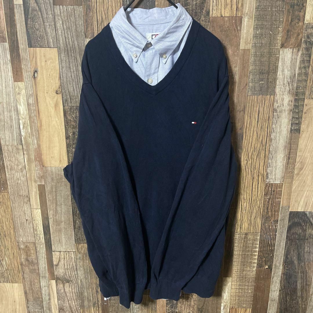 TOMMY HILFIGER(トミーヒルフィガー)のトミーヒルフィガー メンズ ネイビー XL セーター ニット 古着 90s 長袖 メンズのトップス(ニット/セーター)の商品写真