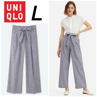 ユニクロ(UNIQLO)のUNIQLO ベルテッドリネンコットンワイドストレートパンツ(カジュアルパンツ)