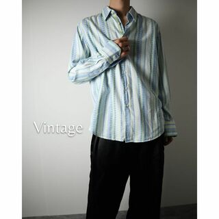 ヴィンテージ(VINTAGE)のドット柄 ジャガード マルチストライプ コットン 長袖シャツ 80s 90s(シャツ)