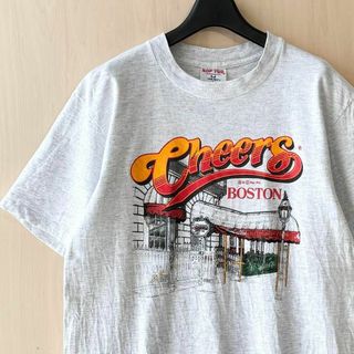 ヴィンテージ(VINTAGE)の90s USA製古着　ヴィンテージ　Tシャツ　イラスト　レストランの店先　霜降り(Tシャツ/カットソー(半袖/袖なし))