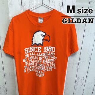 ギルタン(GILDAN)のUSA古着　GILDAN　Tシャツ　M　オレンジ　フットボール　イーグル　ロゴ(Tシャツ/カットソー(半袖/袖なし))