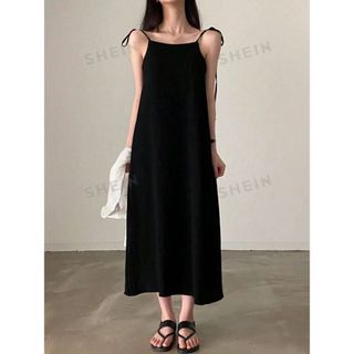 シーイン(SHEIN)のSHEIN キャミワンピ ブラック(ロングワンピース/マキシワンピース)