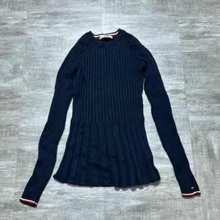 TOMMY HILFIGER - トミーヒルフィガー リブニット 伸縮性 コットンカシ セーター ネイビー XS