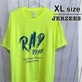 ジャージーズ(JERZEES)のJERZEES　Tシャツ　XL　イエロー　蛍光色　プリント　ロゴ　USA古着(Tシャツ/カットソー(半袖/袖なし))