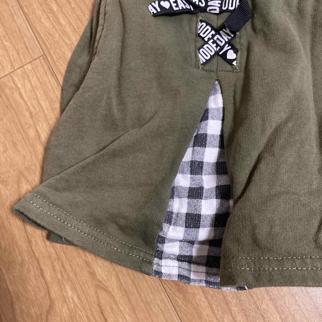 110 カーキ　ブロックチェック　ショートパンツ キッズ/ベビー/マタニティのキッズ服女の子用(90cm~)(スカート)の商品写真