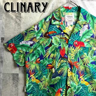 ヴィンテージ(VINTAGE)の希少 美品 Clinary オープンカラー アロハシャツ オウム柄 グリーン L(シャツ)