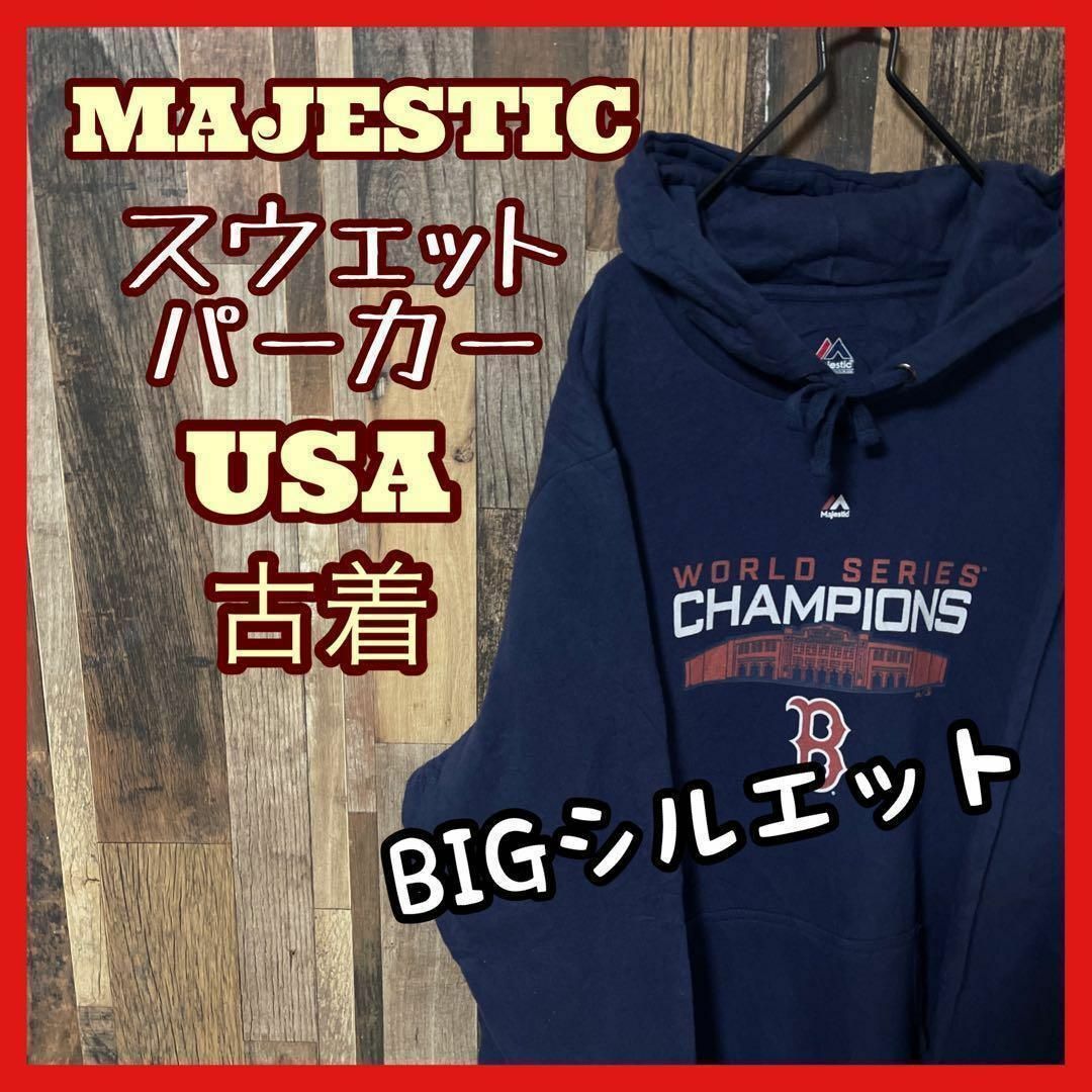 Majestic(マジェスティック)のマジェスティック カレッジロゴ パーカー メンズ ネイビー XL スウェット メンズのトップス(パーカー)の商品写真