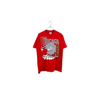 Made in USA CHICAGO BULLS T-shirt シカゴブルズ 半袖Tシャツ レッド サイズL バスケ NBA ヴィンテージ ネ(Tシャツ/カットソー(半袖/袖なし))