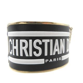 Christian Dior - 美品 クリスチャンディオール ロゴ レザー メタル ブラック 黒 ゴールド ブレスレット バングル 0110【中古】Christian Dior