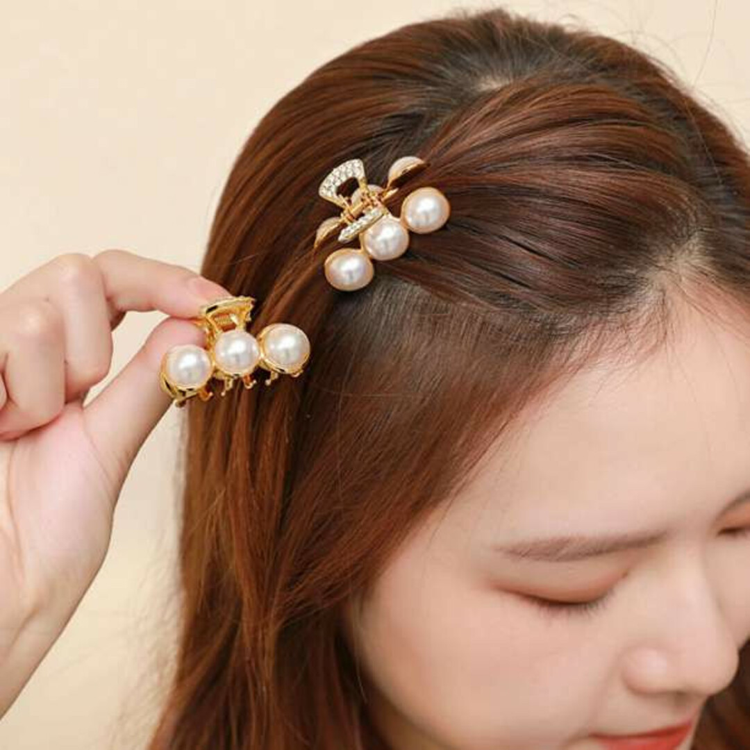 ミニ バンスヘアクリップ パール ヘアアクセサリー 韓国 簡単髪留め 上品 レディースのヘアアクセサリー(その他)の商品写真