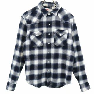 リーバイス チェック柄 長袖 ウエスタンヨーク ネルシャツ S ネイビー Levi's メンズ 古着 【240418】