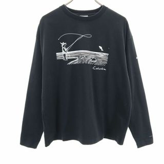 コロンビア(Columbia)のコロンビア アウトドア プリント 長袖 Tシャツ S ブラック Columbia ロンT メンズ 古着 【240418】(Tシャツ/カットソー(七分/長袖))