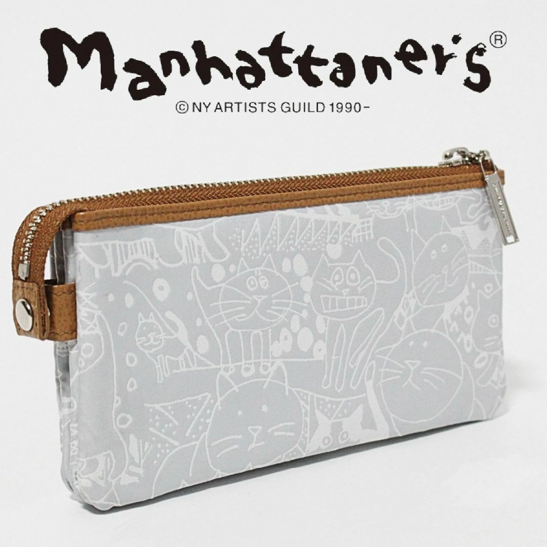 Manhattaner's(マンハッタナーズ)の新品 マンハッタナーズ 群集猫ちゃん スクエアパース コンパクトファスナー長財布 レディースのファッション小物(財布)の商品写真