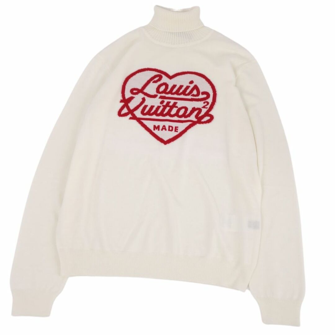 LOUIS VUITTON(ルイヴィトン)の美品 ルイヴィトン LOUIS VUITTON NIGO ニット セーター ハイネック ロゴ ハート ウール トップス メンズ イタリア製 XL ホワイト メンズのトップス(ニット/セーター)の商品写真